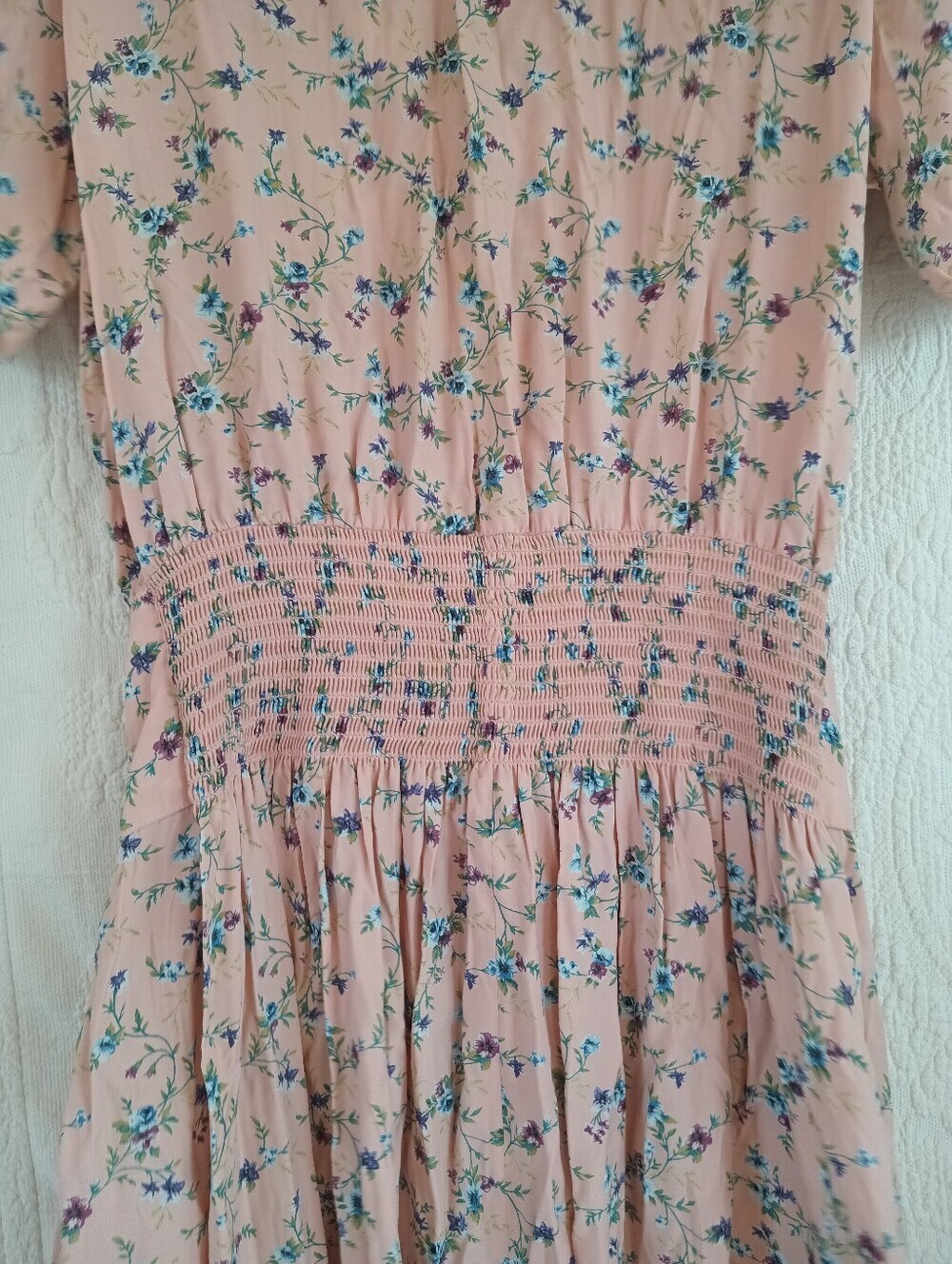 Vintage Pink Floral Midi Dress Lace Sailor Collar Prairiecore Karin Stevens 80s - Picture 14 of 15